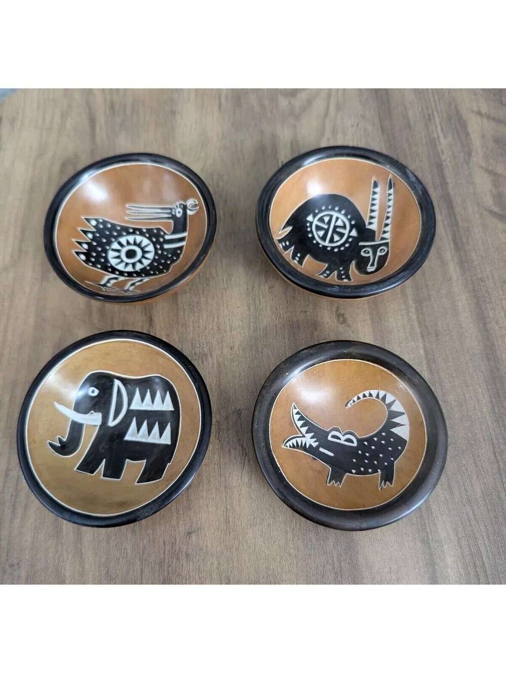 Vintage Swahili Imports Kenya Soapstone Bowls Set of 4 African Animal Art
